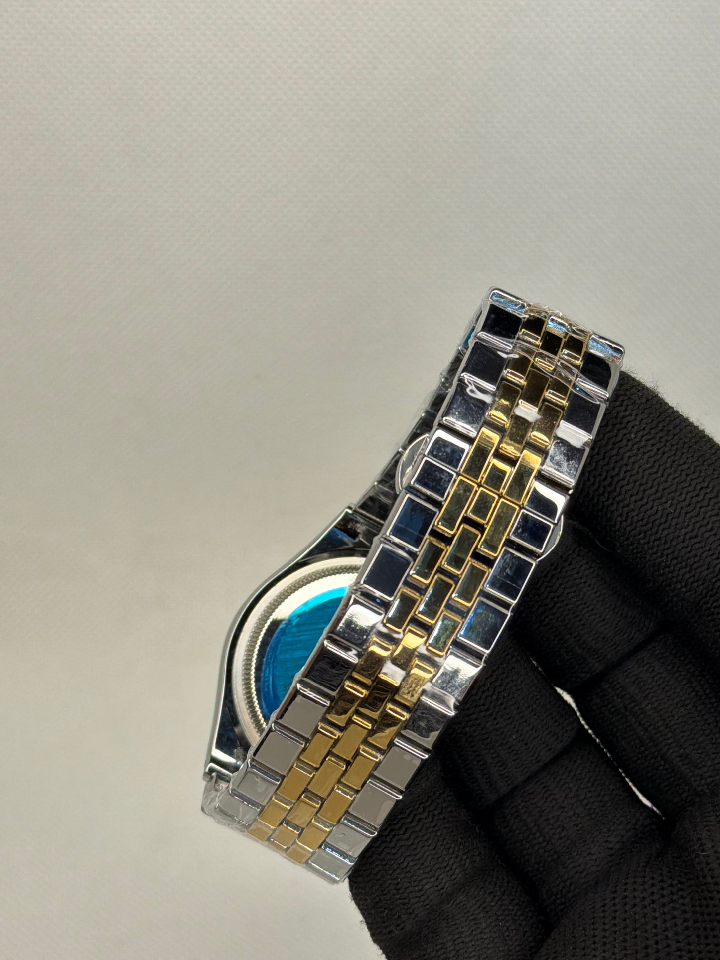 Luxury Day-Date Diamond Bezel Blue Dial Two Tone Stainless Steel Men’s Watch