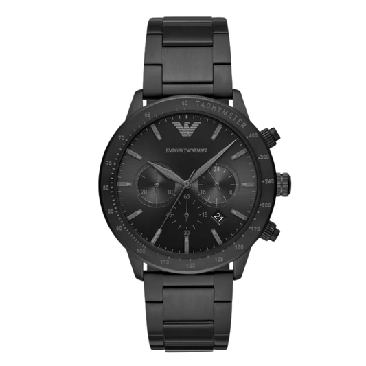 EMPORIO ARMANI Mario Black Stainless Steel Black Dial Chronograph Quartz Watch for Gents - AR11242