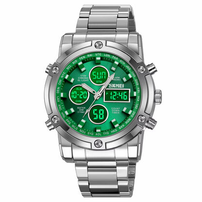 SKMEI Men's Wrist Watch Waterproof Analog Digital Chronograph LED Multi-Time Business Watch Stainless Steel