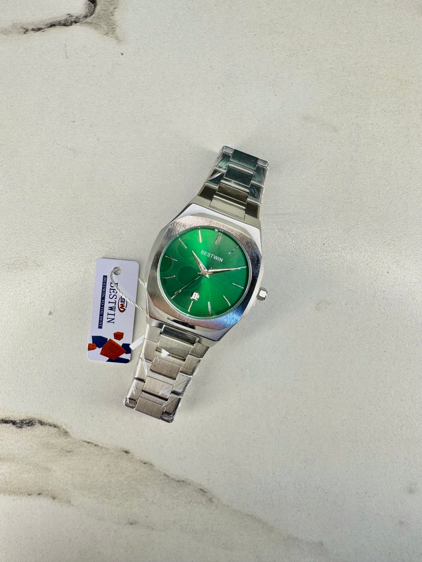 MJ BestWin Silver-Green Luxury Quartz Watch for Men
