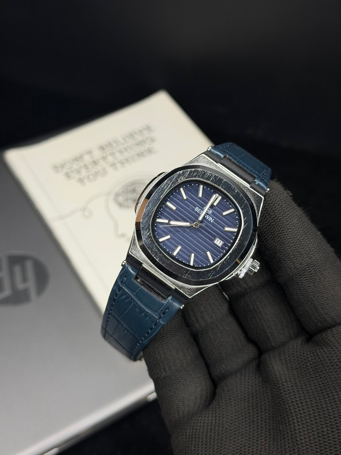 Bestwin Luxury Blue Dial Leather Men’s Watch