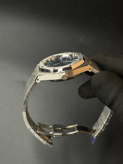 40mm Royal Oak Style Automatic Watch – Blue Tapisserie Dial | Integrated Bracelet