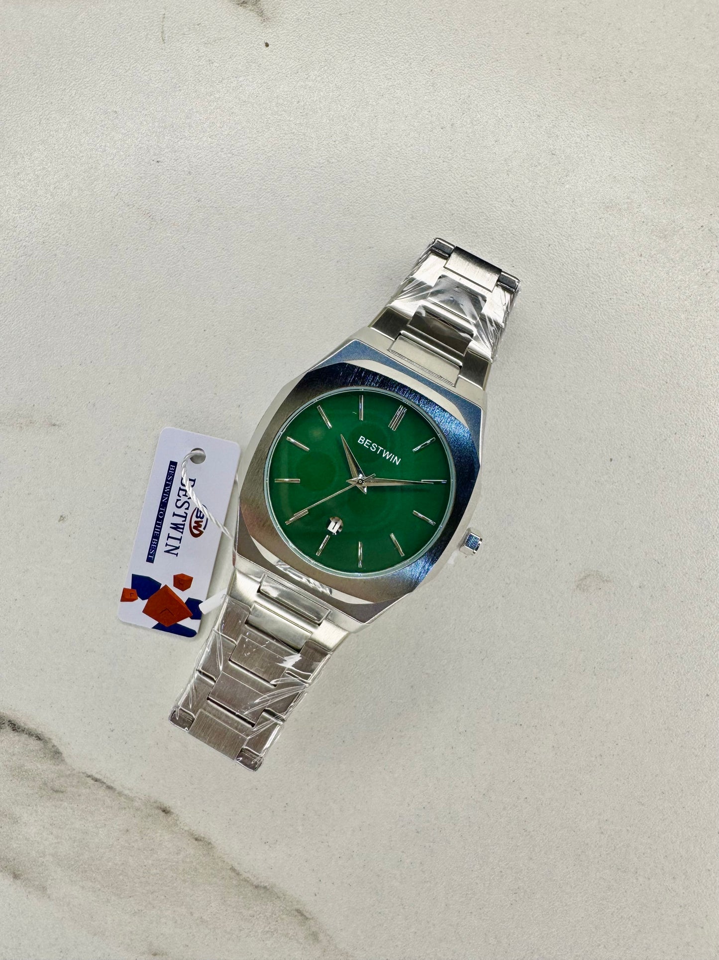 MJ BestWin Silver-Green Luxury Quartz Watch for Men