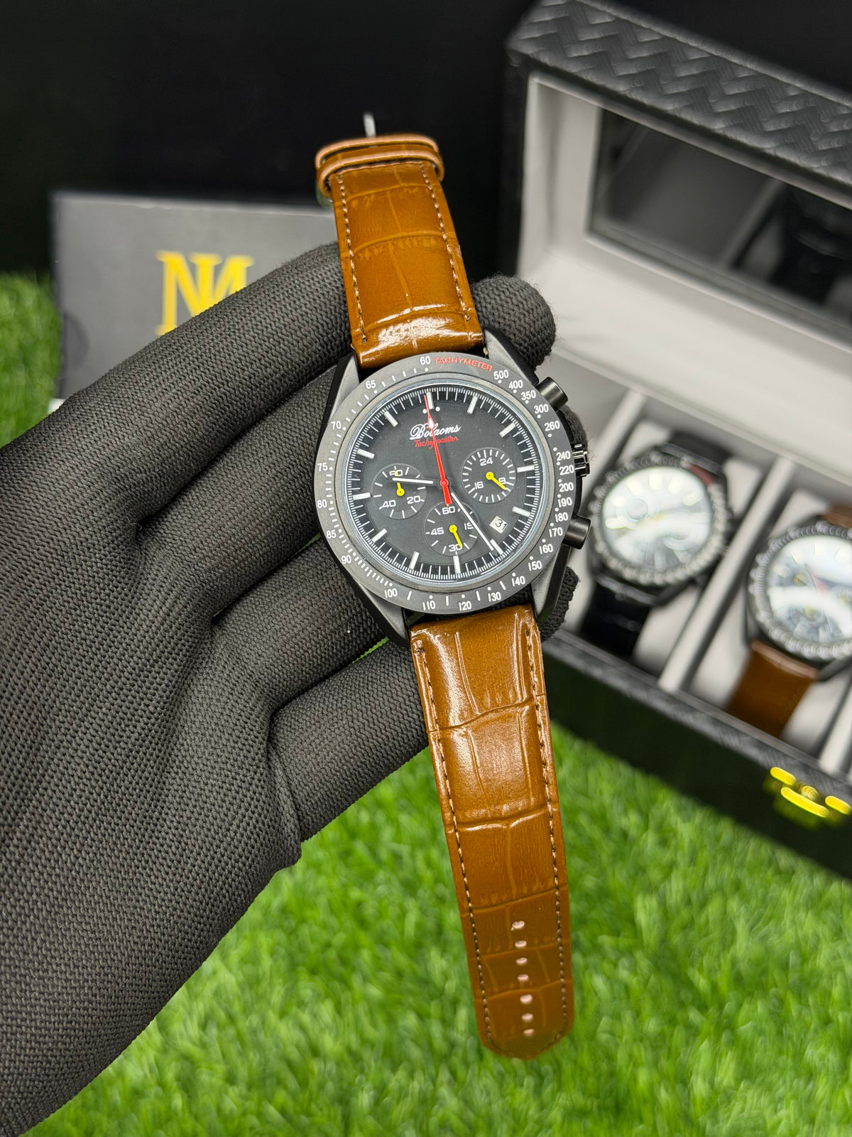 Bolaoms Tachymeter Chronograph Men’s Watch – Embossed Leather Strap | MJ Store