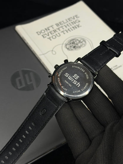 Swish Blue Dial Black Leather Men’s Watch