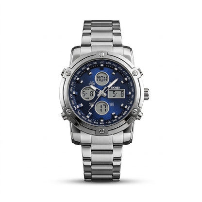 SKMEI Men's Wrist Watch Waterproof Analog Digital Chronograph LED Multi-Time Business Watch Stainless Steel