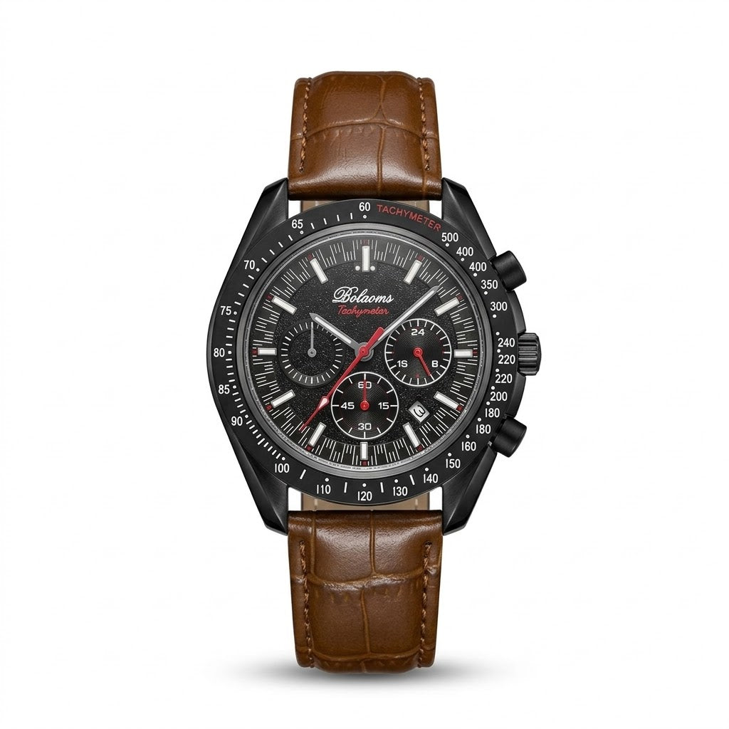 Bolaoms Tachymeter Chronograph Men’s Watch – Embossed Leather Strap | MJ Store