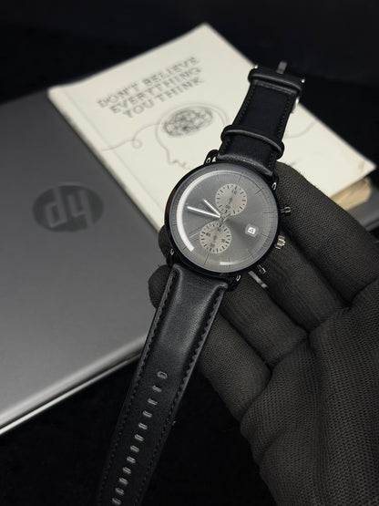 Swish Grey Black Dial Black Leather Men’s Watch