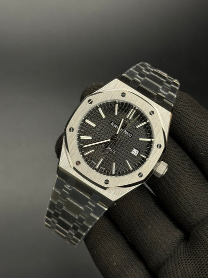 41mm Luxury Oak Automatic Watch – Black Tapisserie Dial