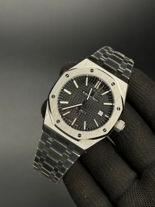 41mm Luxury Oak Automatic Watch – Black Tapisserie Dial