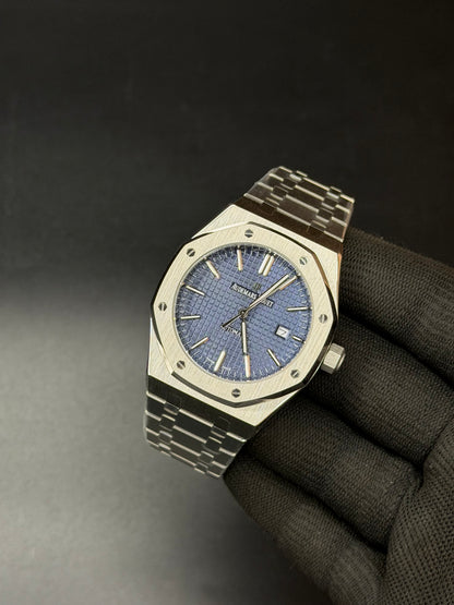40mm Royal Oak Style Automatic Watch – Blue Tapisserie Dial | Integrated Bracelet