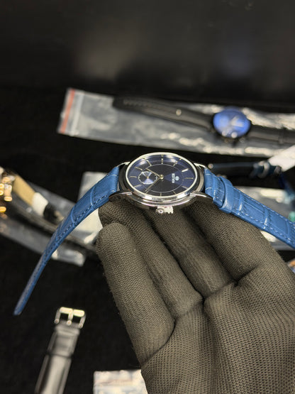 Bestwin Blue Dial Leather Strap Watch – Silver Case