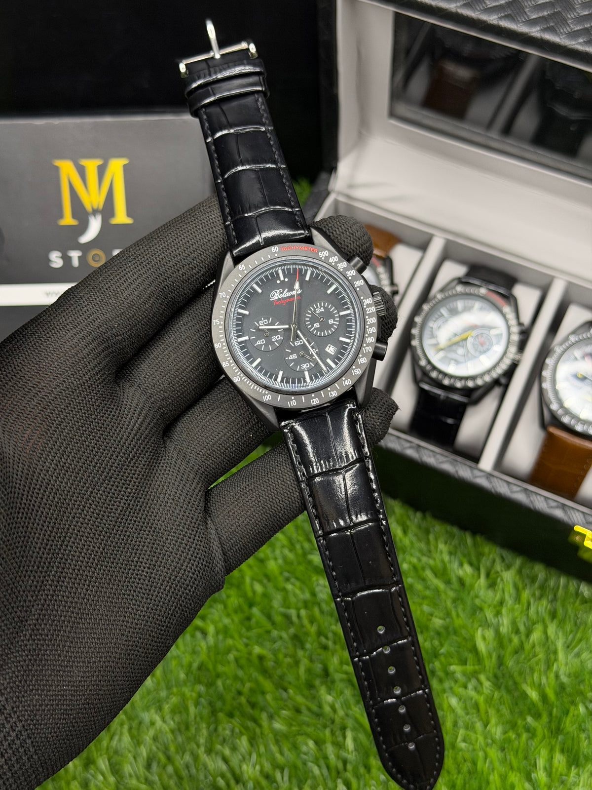 Bolaoms Tachymeter Chronograph Men’s Watch – Embossed Leather Strap | MJ Store