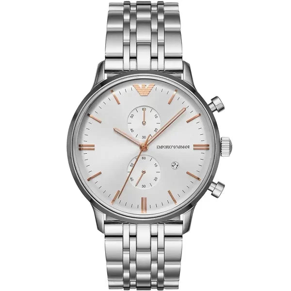 Emporio Armani Men’s Chronograph Quartz Stainless Steel Silver Dial 43mm Watch AR1933