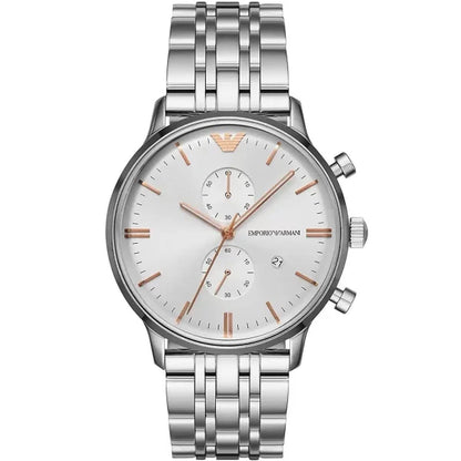 Emporio Armani Men’s Chronograph Quartz Stainless Steel Silver Dial 43mm Watch AR1933